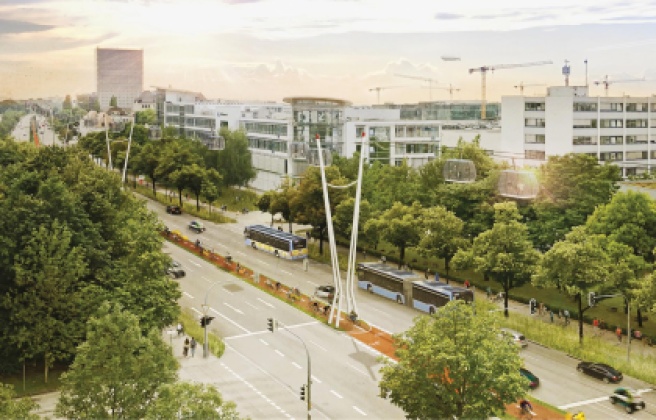 Ideenskizze für eine Seilbahn über dem Frankfurter Ring in München