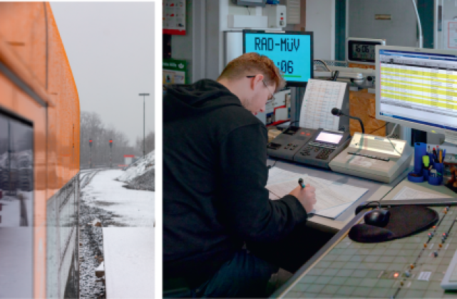 Zug am Halt zeigenden, gestörten Signal. Fdl diktiert Befehl