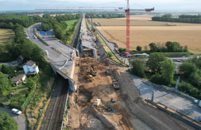 Die Baustelle an der Straßenüberführung der A 59 bei Bonn-Vilich