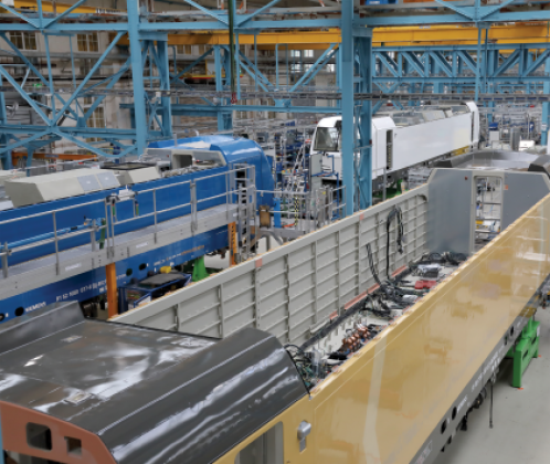 Endmontage in München-Allach im Juli 2025. Vorn im Bild der erste von 15 Vectron MS für die MSC-Tochter MEDWAY in Belgien