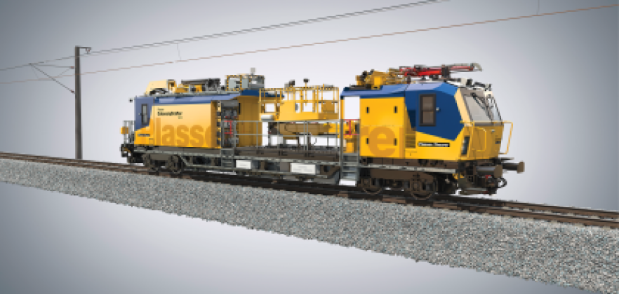 Plasser CatenaryCrafter 12.5, ausgestattet mit Eisenbahnkran und freiverschwenkbare Hubarbeitsbühne